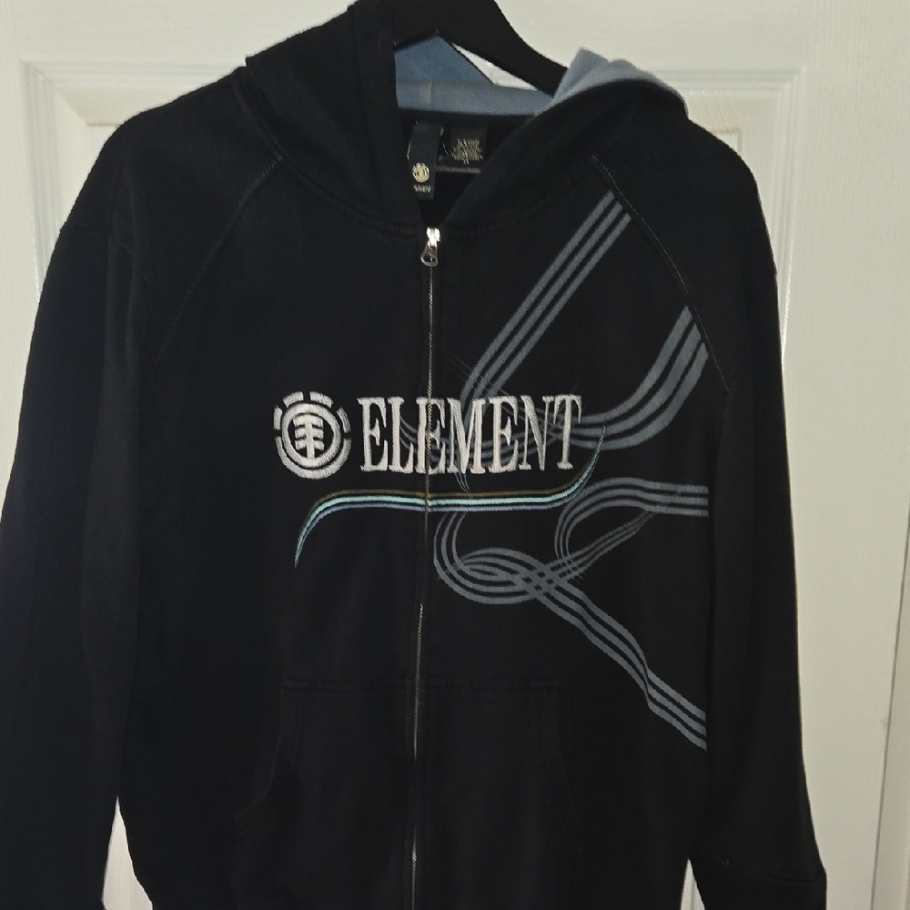 Element Black Zip Hoodie with Gray and Light Blue Graphics